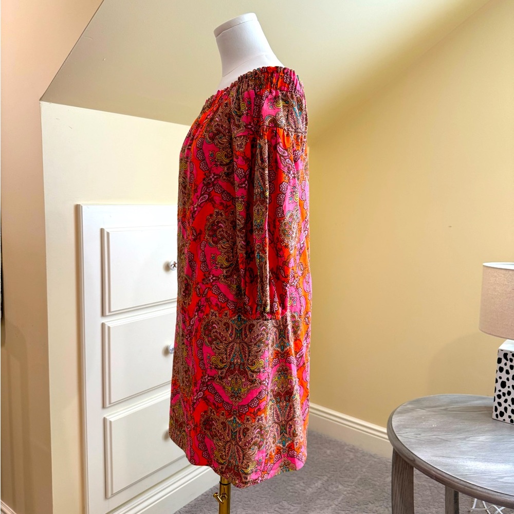 Vince Camuto Size 4 off shoulder linen dress. Floral and Paisley